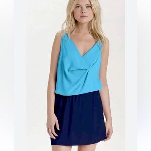 Diane Von Furstenberg NWT Lou Draped Neck Blue & Navy Color Block Dress